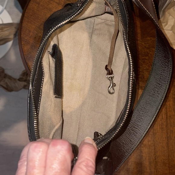 Dooney Bourke satchel shoulder bag black pebbled leather/ smooth brown trim - Picture 13 of 16